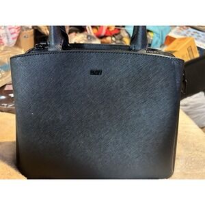 DKNY Black Saffiano Satchel Tote Bag Structured Zip Top Purse Women's Handbag